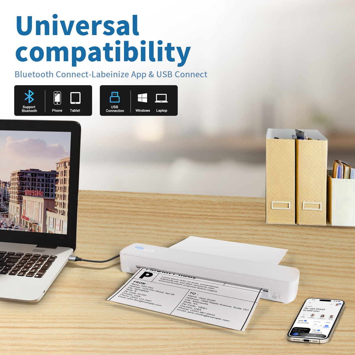 Wireless Printer, Thermal Printer, Monochrome for Travel, Mobile Office School Home, Bluetooth Printer Compatible with Ios and Android, for Phone and Laptop