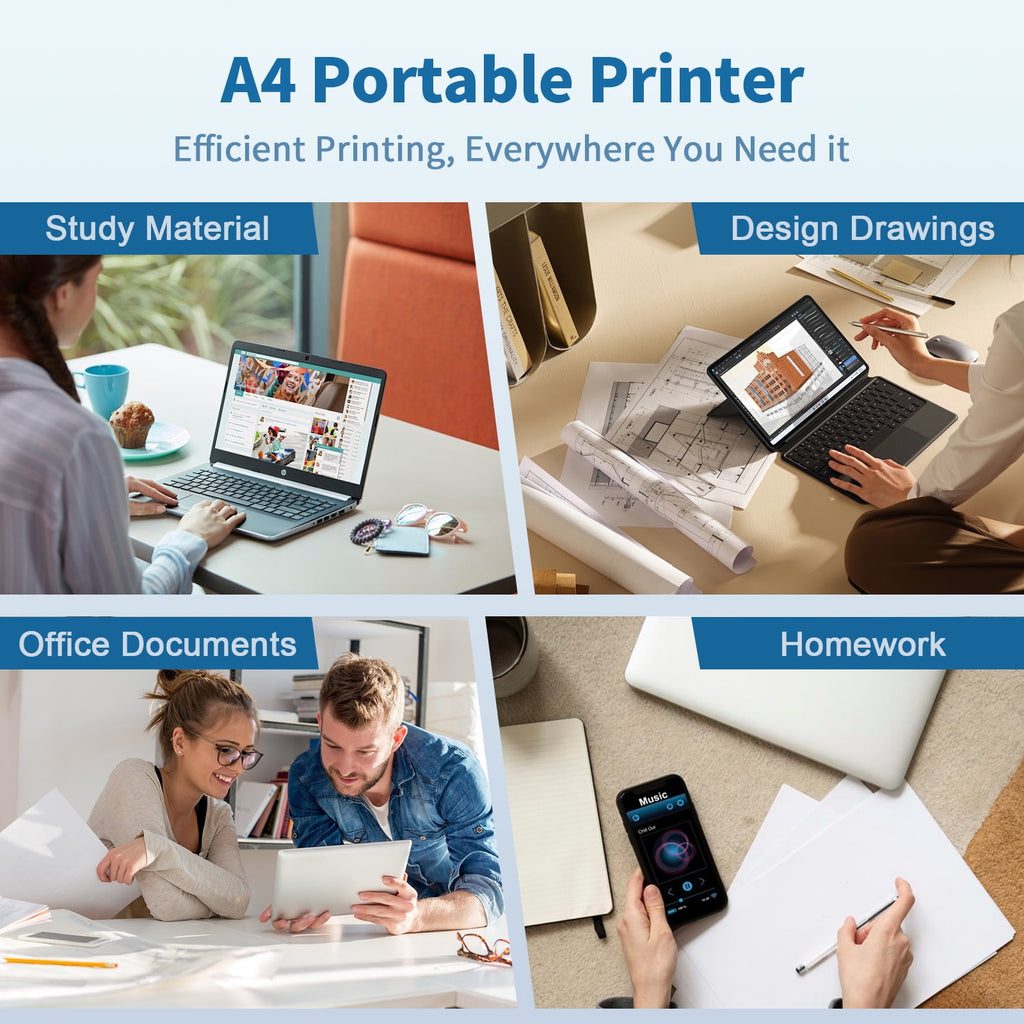 Wireless Printer, Thermal Printer, Monochrome for Travel, Mobile Office School Home, Bluetooth Printer Compatible with Ios and Android, for Phone and Laptop